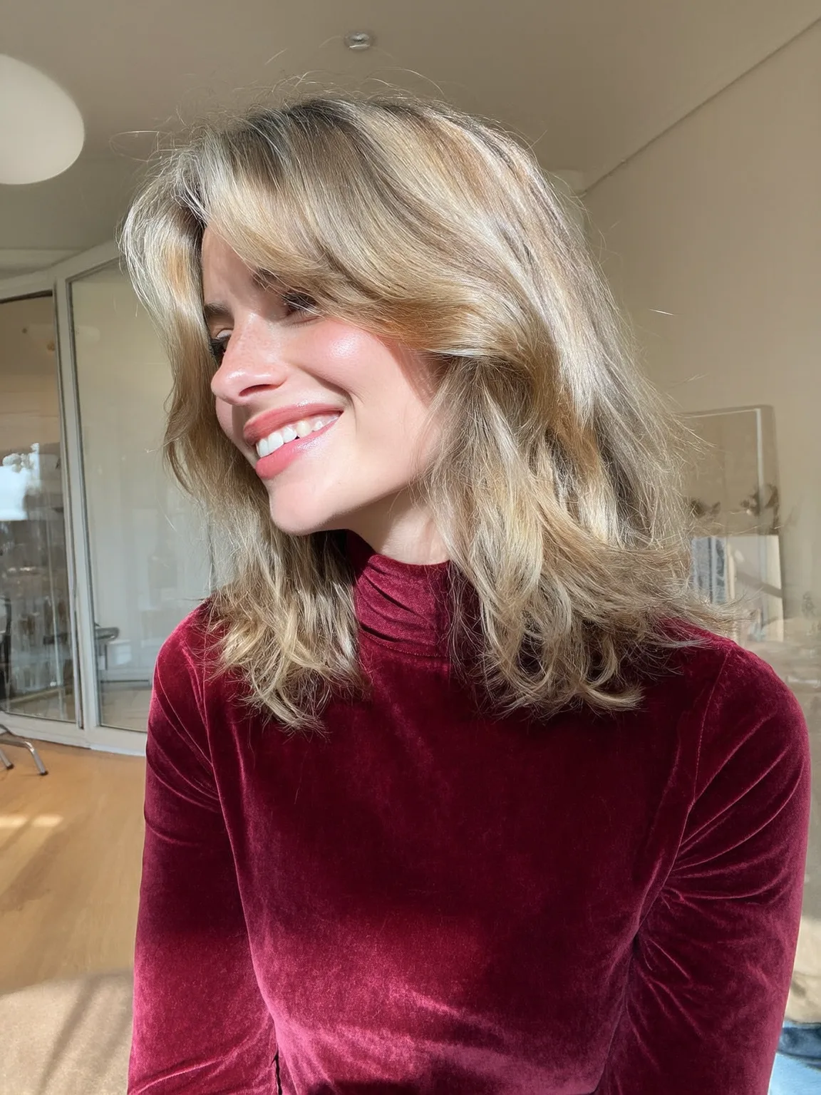 Shoulder-Length Layers with Sandy Blonde Highlights